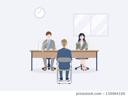 A scene from a job interview between a new graduate and an interviewer. 138964189