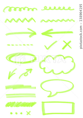 A set of hand-drawn underline markers, speech bubbles, and arrows. For highlights and important points. Light green. A set of hand-drawn underline markers, speech bubbles, and arrows. For highlights and important points. Light green. 138964195