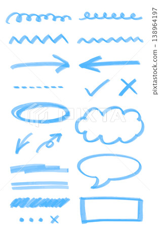 A set of hand-drawn underline markers, speech bubbles, and arrows. For highlighting important points. Blue and light blue. A set of hand-drawn underline markers, speech bubbles, and arrows. For highlighting important points. Blue and light blue. 138964197