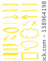 A set of hand-drawn underline markers, speech bubbles, and arrows. For highlighting important points. Yellow. 138964198