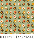 Small Retro Floral Seamless Pattern with Daisy Flowers on Olive Green Background 138964833