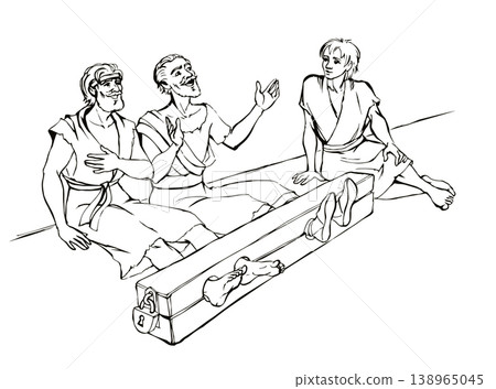 Paul and Silas in prison. Vector drawing 138965045