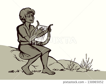 Vector drawing. Guy playing the harp Vector drawing. Guy playing the harp 138965052
