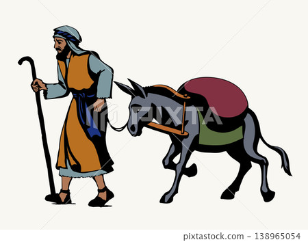 Vector drawing. Donkey loaded with cargo 138965054