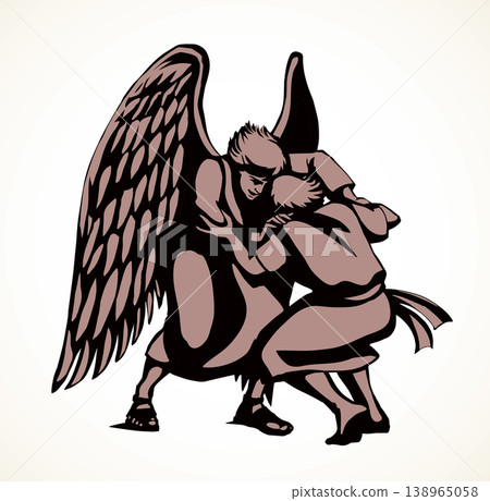 Vector drawing. Man fight with Angel Vector drawing. Man fight with Angel 138965058