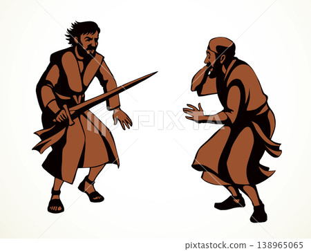 Vector drawing. Afraid man in eastern clothes Vector drawing. Afraid man in eastern clothes 138965065