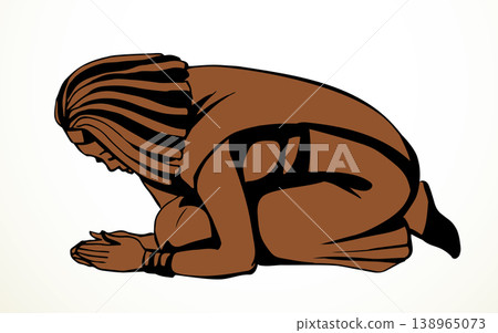 Vector drawing. Egyptian girl bow in praying 138965073