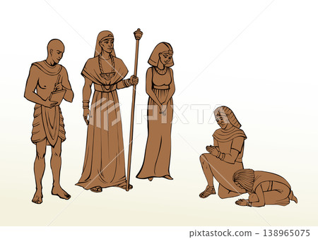 Vector drawing. Egyptian chief with a rod Vector drawing. Egyptian chief with a rod 138965075
