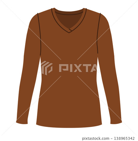 Brown V neck top with fitted silhouette, clean construction lines and smooth shaping, minimal structure and simple casual appearance suitable for everyday wear. Technical fashion illustration front Brown V neck top with fitted silhouette, clean construction lines and smooth shaping, minimal structure and simple casual appearance suitable for everyday wear. Technical fashion illustration front 138965342