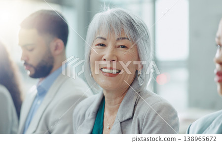 Portrait, group or Asian woman in workshop, business people or conference with planning, lens flare or smile. Face, senior person or employee in meeting, staff or consultant with coaching or seminar Portrait, group or Asian woman in workshop, business people or conference with planning, lens flare or smile. Face, senior person or employee in meeting, staff or consultant with coaching or seminar 138965672