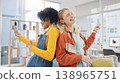 Women, lesbian couple and dance in home, happy and air guitar in living room. Gay girls, party and moving to music in celebration, bonding or smile for freedom, energy or excited in interracial house 138965751