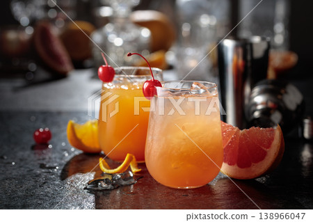 Summer refreshing cocktails with ice, orange and grapefruit juice. 138966047