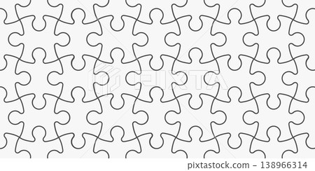 Vector jigsaw puzzle seamless grid pattern. Outline pieces on white background for infographic design, educational games, or business diagrams. Vector jigsaw puzzle seamless grid pattern. Outline pieces on white background for infographic design, educational games, or business diagrams. 138966314