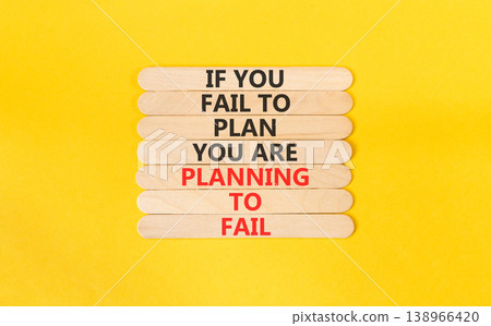Planning to fail symbol. Concept words If you fail to plan you are planning to fail on beautiful wooden sticks. Beautiful yellow paper background. Business planning to fail concept. Copy space. Planning to fail symbol. Concept words If you fail to plan you are planning to fail on beautiful wooden sticks. Beautiful yellow paper background. Business planning to fail concept. Copy space. 138966420