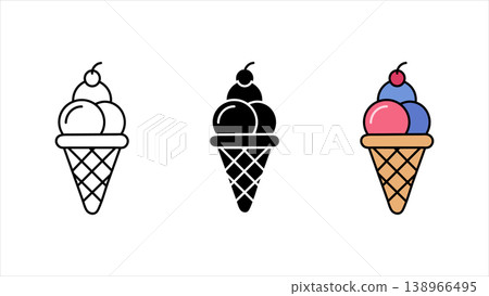 Three ice cream cone icons in different styles isolated on white background Three ice cream cone icons in different styles isolated on white background 138966495