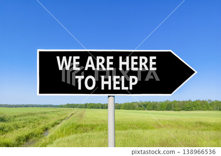 Support, help and we are here to help symbol. Concept words We are here to help on beautiful black road sign. Beautiful blue sky field background. Business we are here to help concept. Copy space. Support, help and we are here to help symbol. Concept words We are here to help on beautiful black road sign. Beautiful blue sky field background. Business we are here to help concept. Copy space. 138966536