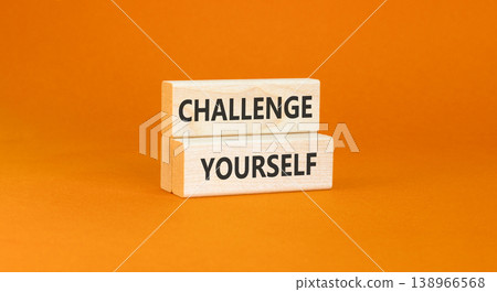 Challenge yourself words symbol. Concept words Challenge yourself on beautiful wooden blocks. Beautiful orange background. Business lifestyle and Challenge yourself words concept. Copy space. Challenge yourself words symbol. Concept words Challenge yourself on beautiful wooden blocks. Beautiful orange background. Business lifestyle and Challenge yourself words concept. Copy space. 138966568