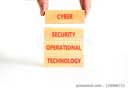 Cyber security symbol. Concept words Cyber security operational technology on beautiful wooden blocks. Beautiful white background. Business Cyber security operational technology concept. Copy space. 138966715