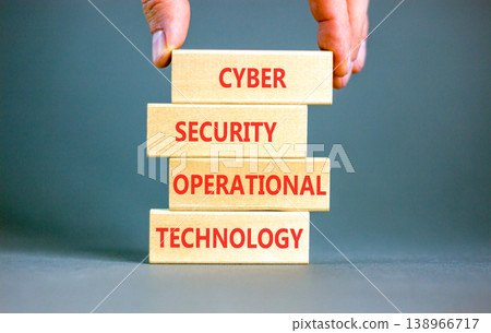 Cyber security symbol. Concept words Cyber security operational technology on beautiful wooden blocks. Beautiful grey background. Business Cyber security operational technology concept. Copy space. 138966717