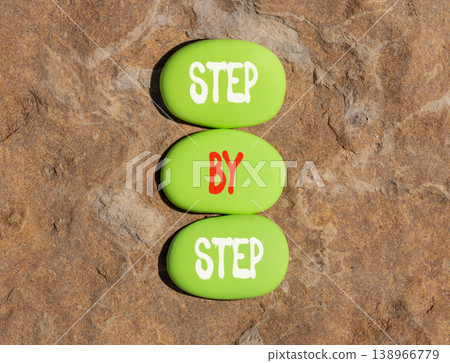Next step words symbol. Concept words Step by step on beautiful green stones. Beautiful stone beach background. Business and next step concept. Copy space. Next step words symbol. Concept words Step by step on beautiful green stones. Beautiful stone beach background. Business and next step concept. Copy space. 138966779