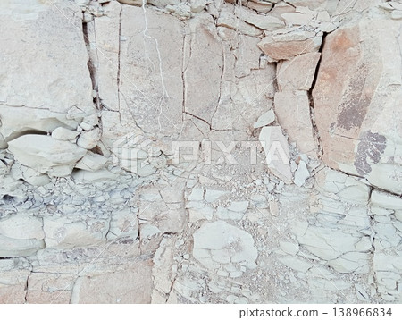 Natural texture of fractured white marl and sedimentary limestone rock. 138966834