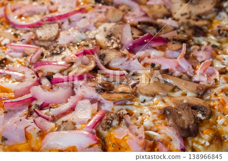 Baked homemade pizza in electric oven at home: close up 138966845