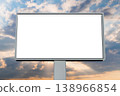 Front view: blank white billboard against warm sunset sky with clouds - mock up 138966854