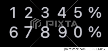 White numbers, percent pixel set on black display background - close up, macro White numbers, percent pixel set on black display background - close up, macro 138966857