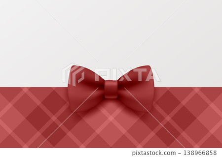 Vector 3d Red Bow on Checkered Background. Elegant Gift Ribbon Banner for Holiday Card and Invitation Design. Festive Present Decoration Template with Copy Space, Vector Illustration Vector 3d Red Bow on Checkered Background. Elegant Gift Ribbon Banner for Holiday Card and Invitation Design. Festive Present Decoration Template with Copy Space, Vector Illustration 138966858