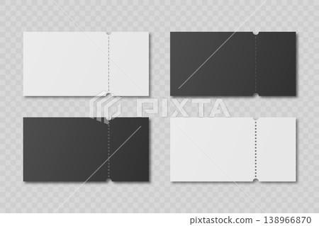 Vector Perforated Ticket Stub Template Set. Blank Admission, Event Tickets for Cinema, Theater, Concert, Festival. Voucher and Coupon. Black and White Tear-Off Design, Isolated, Front View Vector Perforated Ticket Stub Template Set. Blank Admission, Event Tickets for Cinema, Theater, Concert, Festival. Voucher and Coupon. Black and White Tear-Off Design, Isolated, Front View 138966870