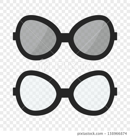 Black Glasses and Sunglasses. Stylish Eyewear, Transparent Lens and Dark Shades. Modern Fashion Accessory for Optics, Vision Correction, Summer Design Concept Black Glasses and Sunglasses. Stylish Eyewear, Transparent Lens and Dark Shades. Modern Fashion Accessory for Optics, Vision Correction, Summer Design Concept 138966874