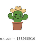 Cute Cartoon Cactus Character in a Pot with a Cowboy Hat  on white background. 138966910