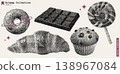 Sweet Retro Collage set with Bitmap Candy Donuts Vintage Halftone Texture and Punk Disco Aesthetic Food Art 138967084