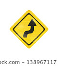 Hand-drawn illustration of a road sign: with a curve in the direction of the right (or left) backwards. 138967117