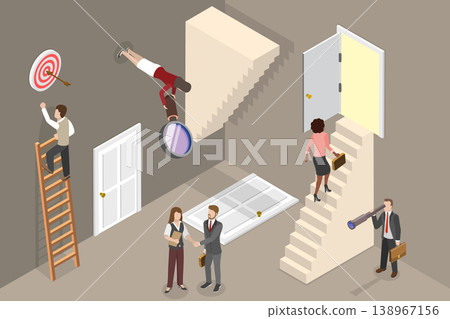 3D Isometric Flat Vector Illustration of Confusing Decisions, Challenges In Selecting A Career Path And Making The Right Business Decisions 138967156
