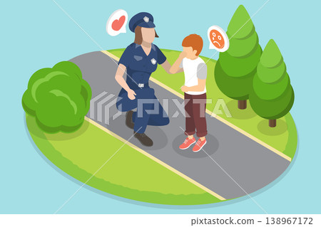 3D Isometric Flat Vector Illustration of Sad Lost Kid, Upset Baby Crying In Busy City Locale 3D Isometric Flat Vector Illustration of Sad Lost Kid, Upset Baby Crying In Busy City Locale 138967172