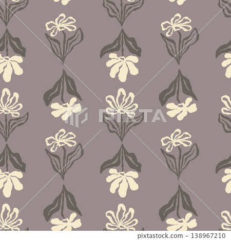 Seamless monochrome pattern featuring hand drawn abstract flowers. Artistic brush strokes floral design in modern minimalist style Seamless monochrome pattern featuring hand drawn abstract flowers. Artistic brush strokes floral design in modern minimalist style 138967210