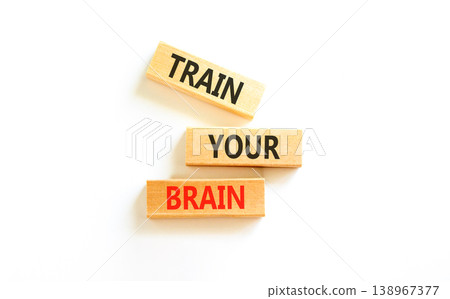 Train your brain words symbol. Concept words Train your brain on beautiful wooden blocks. Beautiful white background. Business motivational and train your brain concept. Copy space 138967377