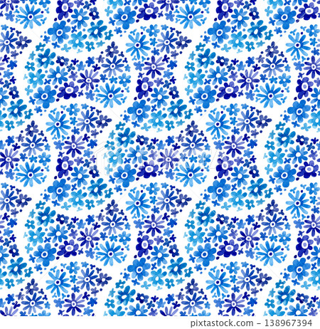 Watercolor seamless pattern with a tiled blue ornament Watercolor seamless pattern with a tiled blue ornament 138967394