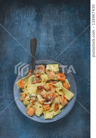 papardelle pasta in creamy sauce with seafood, homemade, no people, papardelle pasta in creamy sauce with seafood, homemade, no people, 138967430