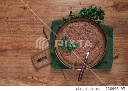 Red bean lobio,a traditional Georgian dish, on a wooden table, homemade, 138967495