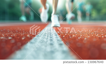 Low Angle View of Runners on Red Track with Motion Blur 138967640