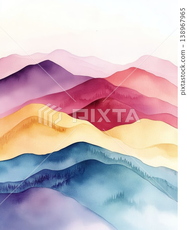 Colorful abstract watercolor illustration of layered mountain landscape Colorful abstract watercolor illustration of layered mountain landscape 138967965