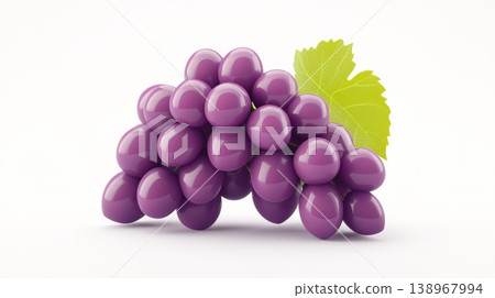 Three dimensional purple grapes with green leaf isolated on white background Three dimensional purple grapes with green leaf isolated on white background 138967994