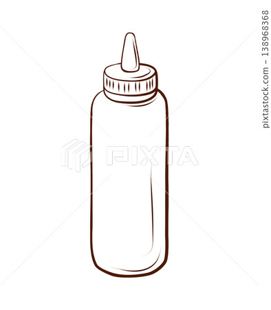 Sauce squeeze bottle. Vector illustration in engraving style. Condiment container element for fast food menus, takeaway packaging, recipe cards, kitchen graphics and cafe posters. Sauce squeeze bottle. Vector illustration in engraving style. Condiment container element for fast food menus, takeaway packaging, recipe cards, kitchen graphics and cafe posters. 138968368
