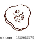 Pickle slice. Vector illustration in hand drawn line art style. Burger topping ingredient element used for fast food menus, recipe cards, food labels, restaurant graphics and cooking infographics. 138968375