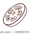 Tomato slice. Vector illustration in engraving style. Fresh vegetable ingredient icon used for burger menus, recipe cards, food infographics, restaurant labels, and food blog graphics. 138968376