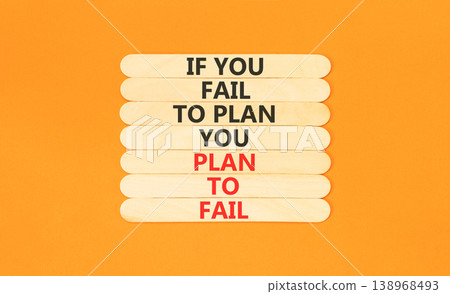 Planning to fail symbol. Concept words If you fail to plan you plan to fail on beautiful wooden sticks. Beautiful orange paper background. Business planning to fail concept. Copy space. Planning to fail symbol. Concept words If you fail to plan you plan to fail on beautiful wooden sticks. Beautiful orange paper background. Business planning to fail concept. Copy space. 138968493
