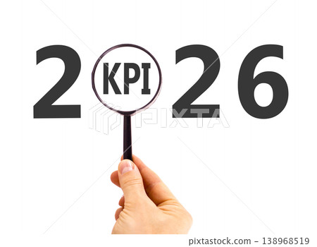 2026 KPI key performance indicator symbol. Concept words 2026 KPI in magnifying glass. Beautiful white background. Businessman's hand. Business 2026 KPI key performance indicator concept. Copy space. 2026 KPI key performance indicator symbol. Concept words 2026 KPI in magnifying glass. Beautiful white background. Businessman's hand. Business 2026 KPI key performance indicator concept. Copy space. 138968519