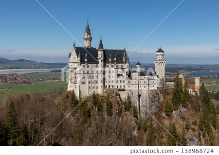 Neuschwanstein Castle with surrounding alpine countryside in Bavaria Germany 138968724